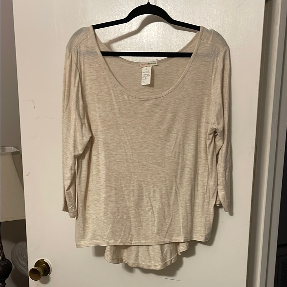Zenana Outfitters Tan Asymmetrical 3/4 Sleeve Tunic